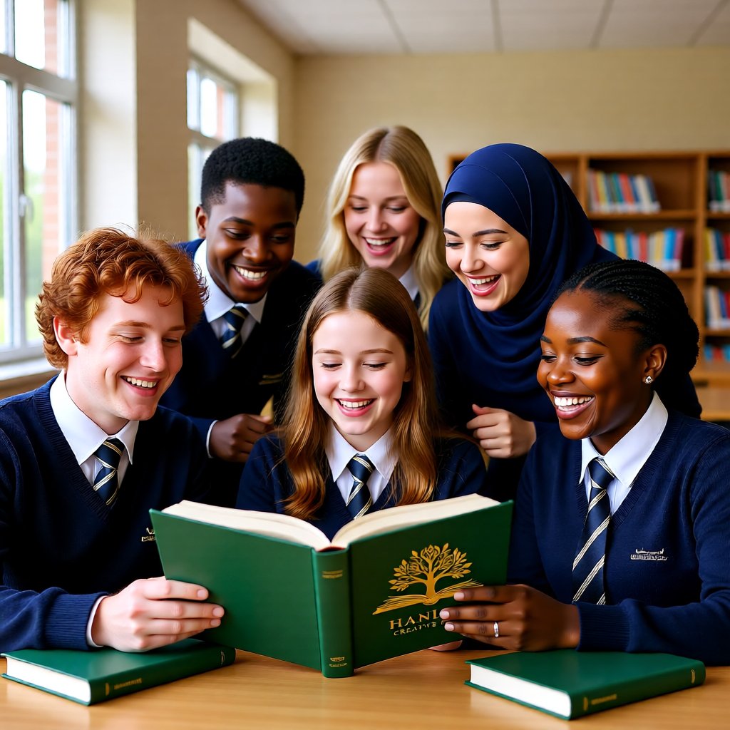 Students smiling and studying together with a HCP book